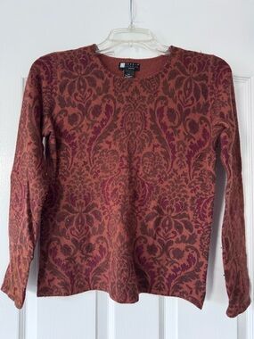 Carole Little Petite Wool Angora Sweater PS Rust Floral Damask Soft Knit